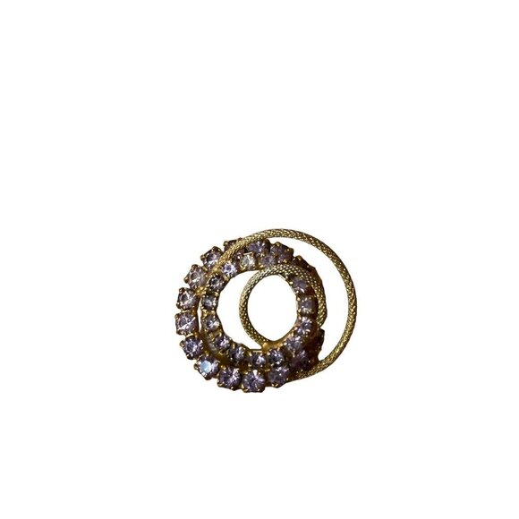 Pink Rhinestone Goldtone Vintage Brooch Pin Circles 1.4" Diameter - Picture 11 of 14